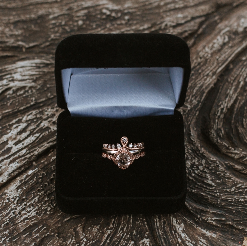 Rose gold morganite wedding ring set
